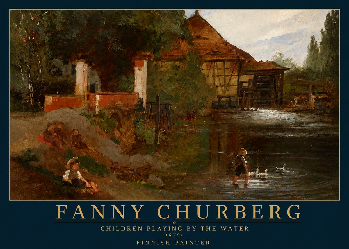 Fanny Churberg Children Playing by the Water No4 - Poszter