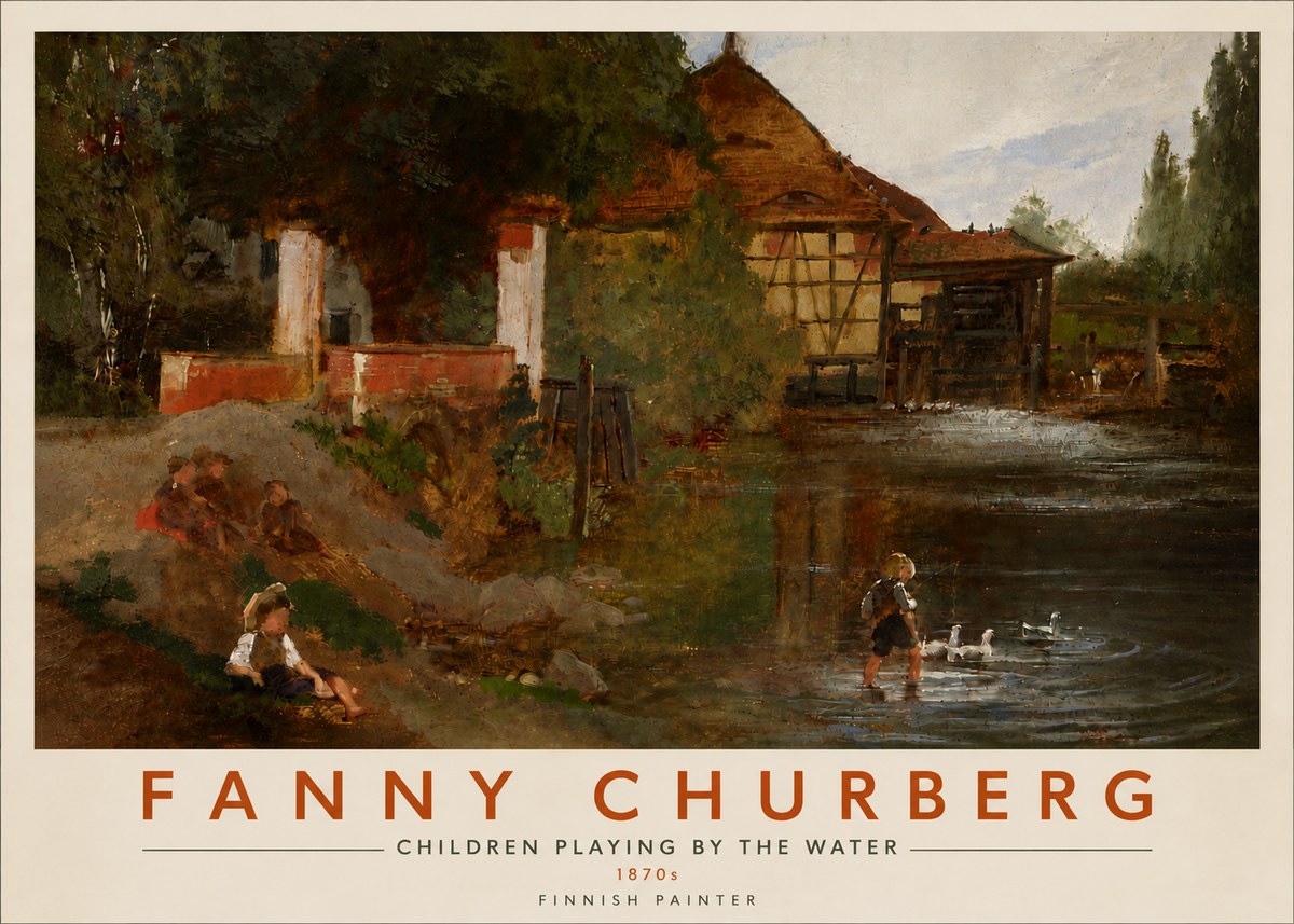 Fanny Churberg Children Playing by the Water No5 - Poszter