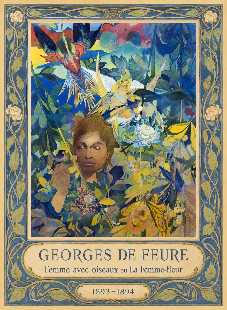 Georges de Feure Femme Avec Oiseaux Ou La Femme-fleur No1 - Poszter