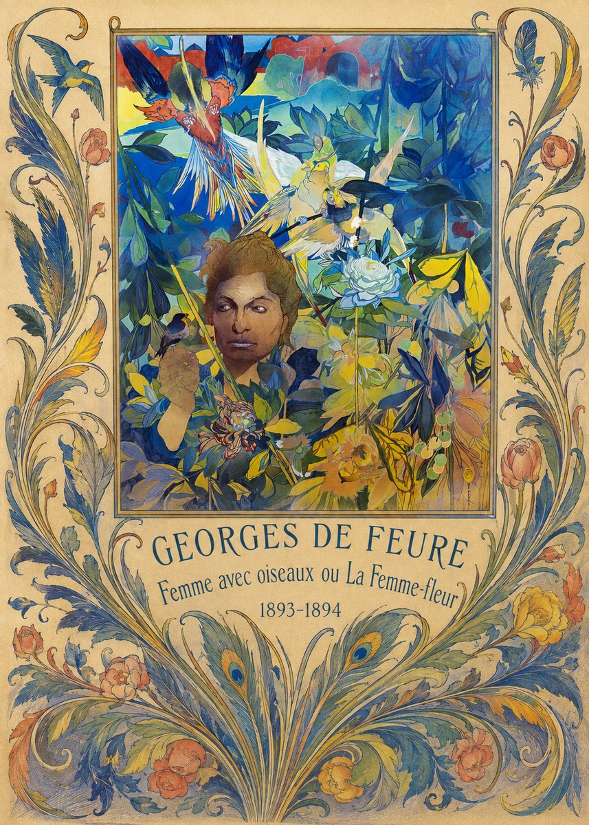 Georges de Feure Femme Avec Oiseaux Ou La Femme-fleur No5 - Poszter