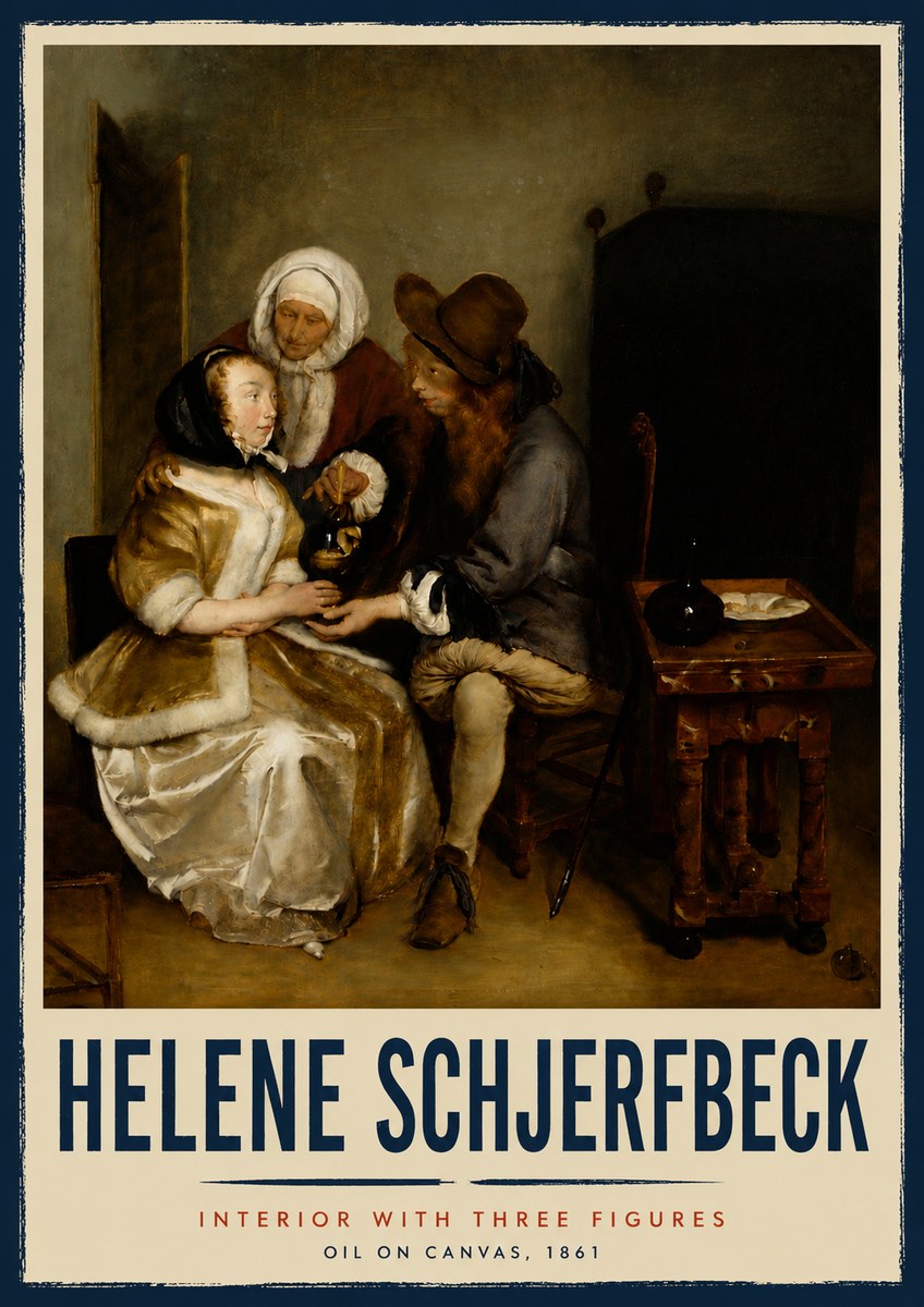 Helene Schjerfbeck Interior with Three Figures No5 - Poszter