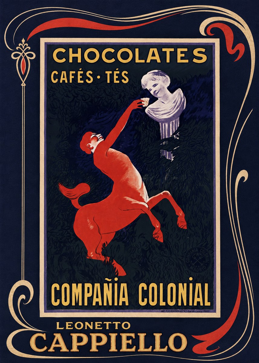 Leonetto Cappiello Chocolates, Cafés, Tés - Compañía Colonial No1 - Poszter