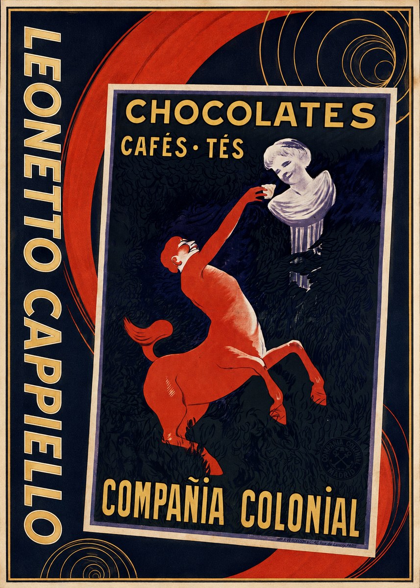 Leonetto Cappiello Chocolates, Cafés, Tés - Compañía Colonial No4 - Poszter