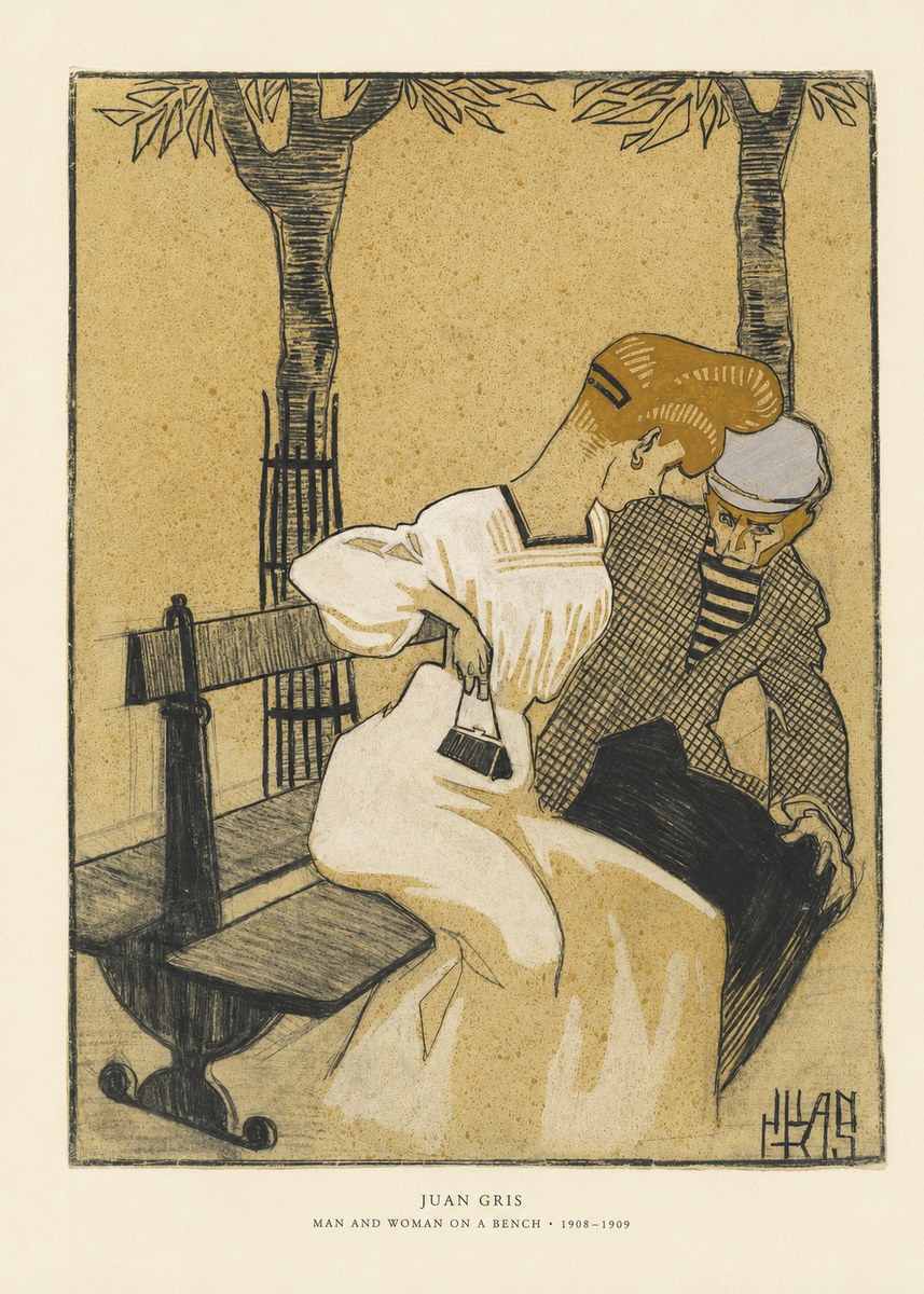 Juan Gris Man and Woman on a Bench No6 - Poszter