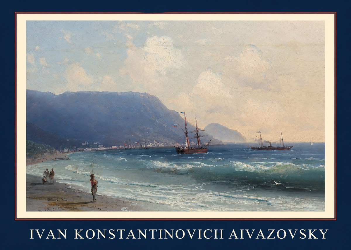 Ivan Konstantinovich Aivazovsky A Coastal View with Fishing Figures No1 - Poszter