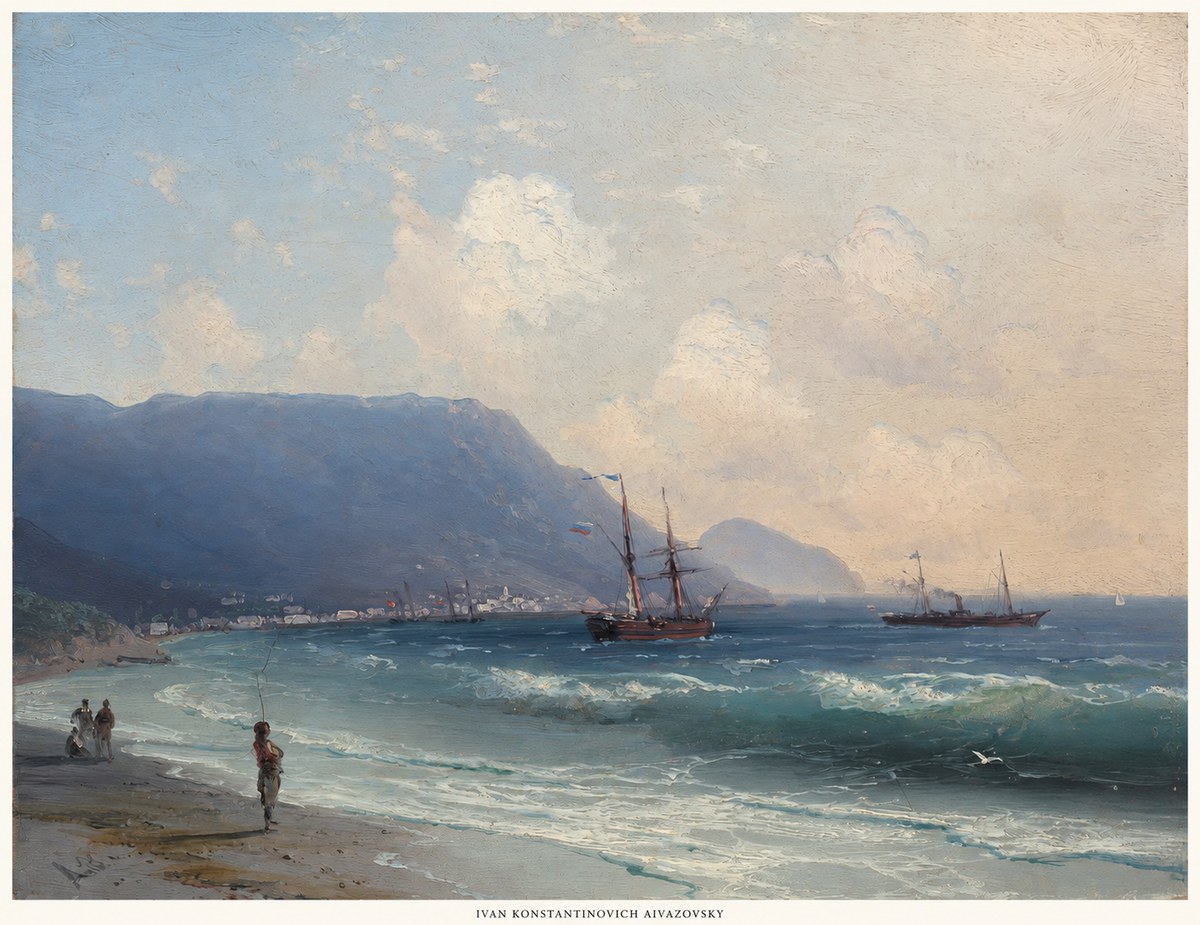 Ivan Konstantinovich Aivazovsky A Coastal View with Fishing Figures No6 - Poszter