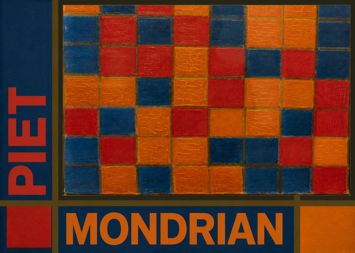 Piet Mondrian Checkerboard Composition with Dark Colors No5 - Poszter