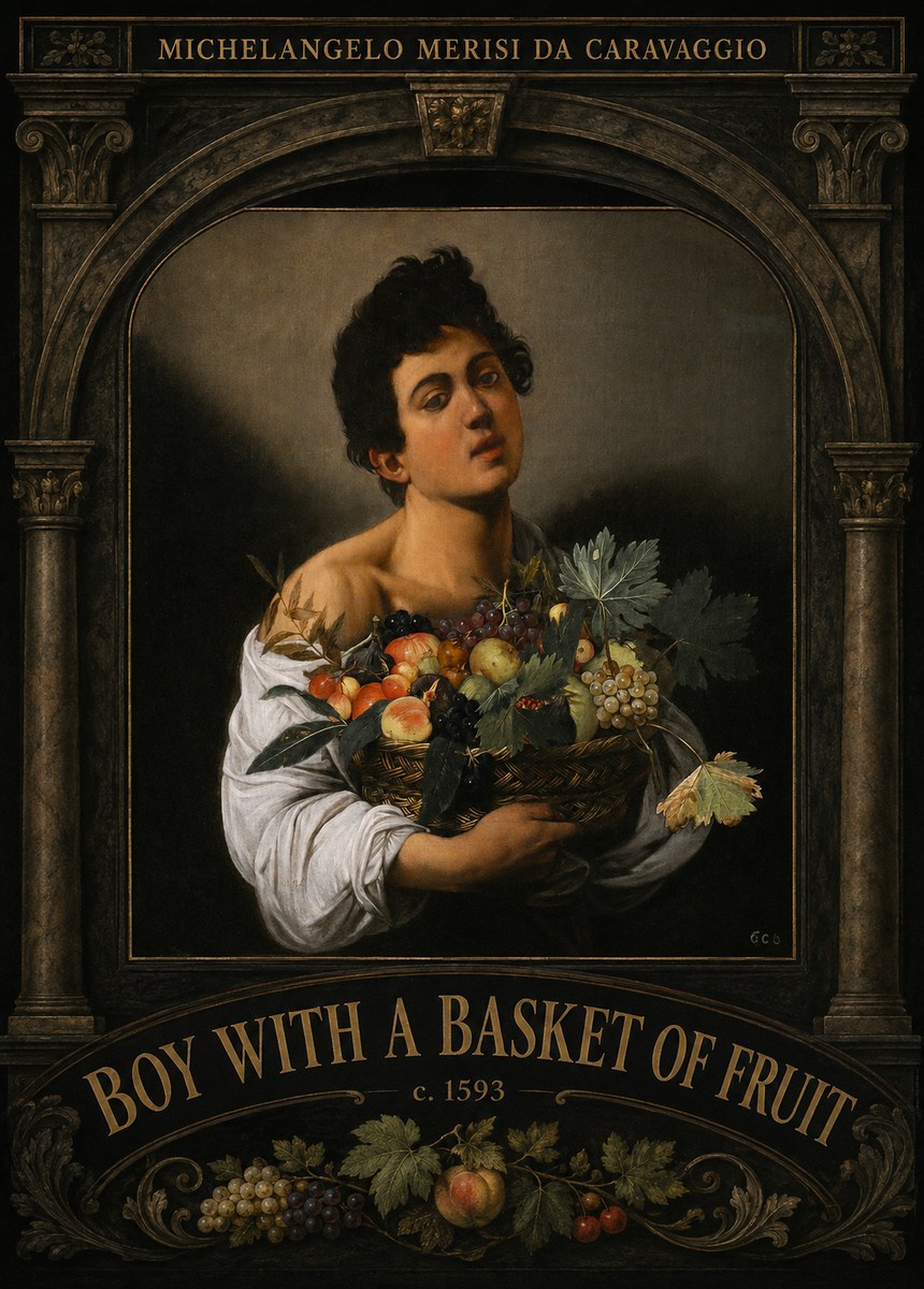 Michelangelo Merisi da Caravaggio Boy with a Basket of Fruit No3 - Poszter