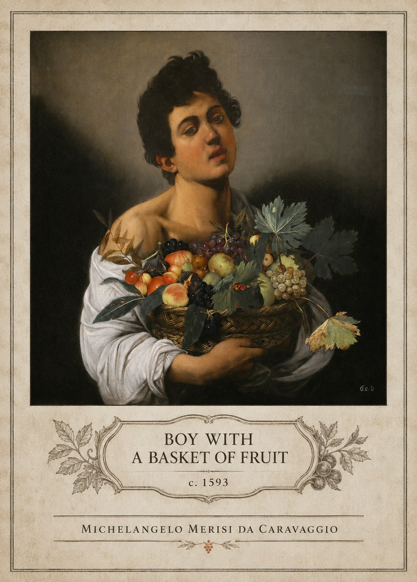 Michelangelo Merisi da Caravaggio Boy with a Basket of Fruit No4 - Poszter