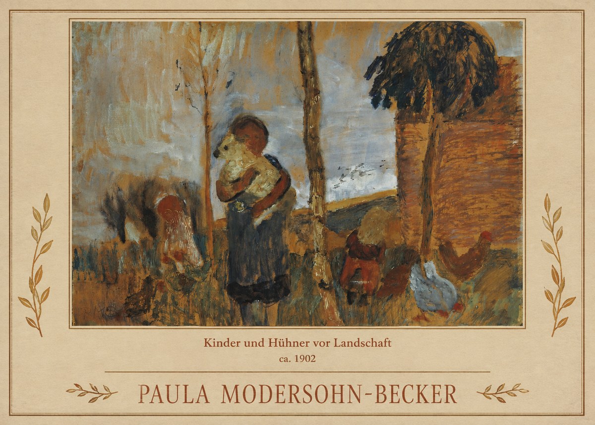 Paula Modersohn-Becker Kinder Und Hühner Vor Landschaft No1 - Poszter
