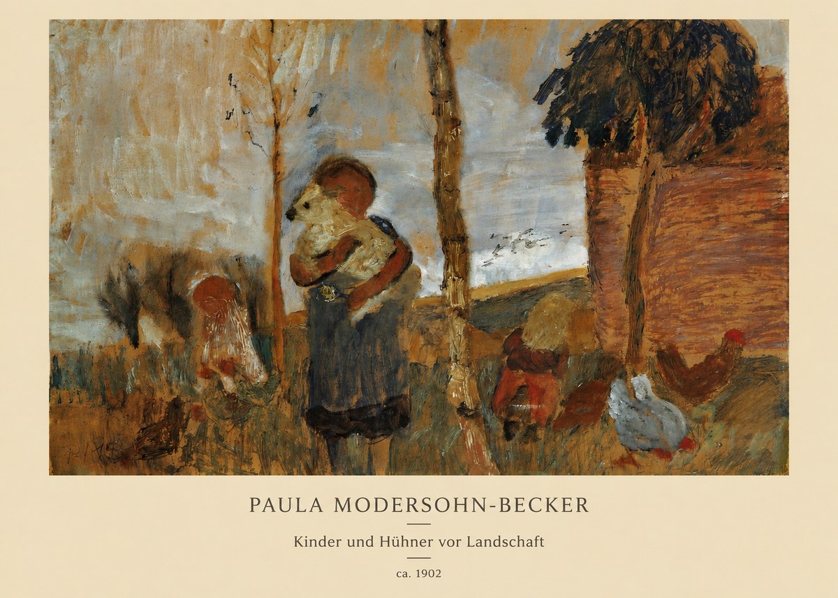 Paula Modersohn-Becker Kinder Und Hühner Vor Landschaft No6 - Poszter