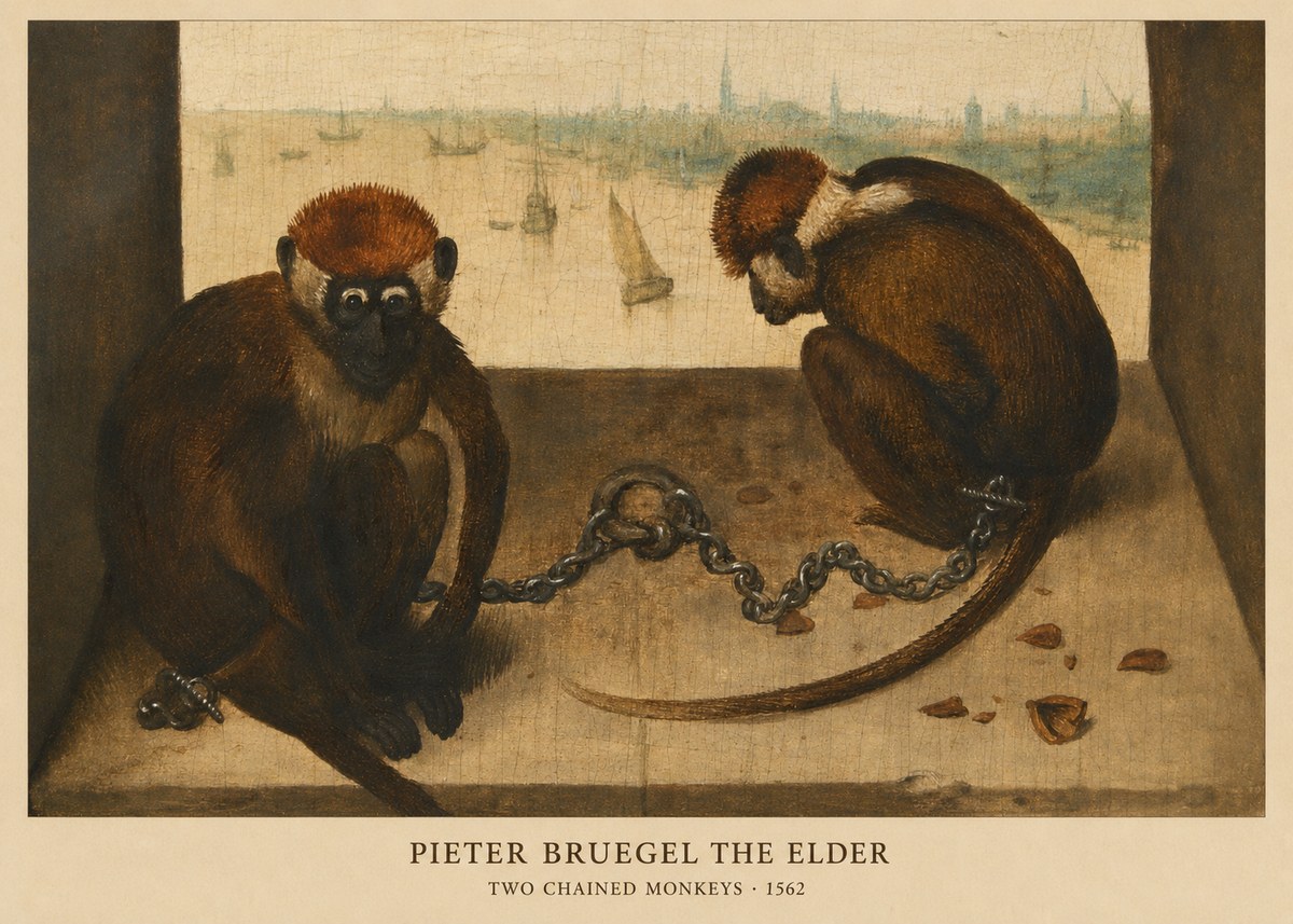 Pieter Bruegel Two Chained Monkeys II No6 - Poszter