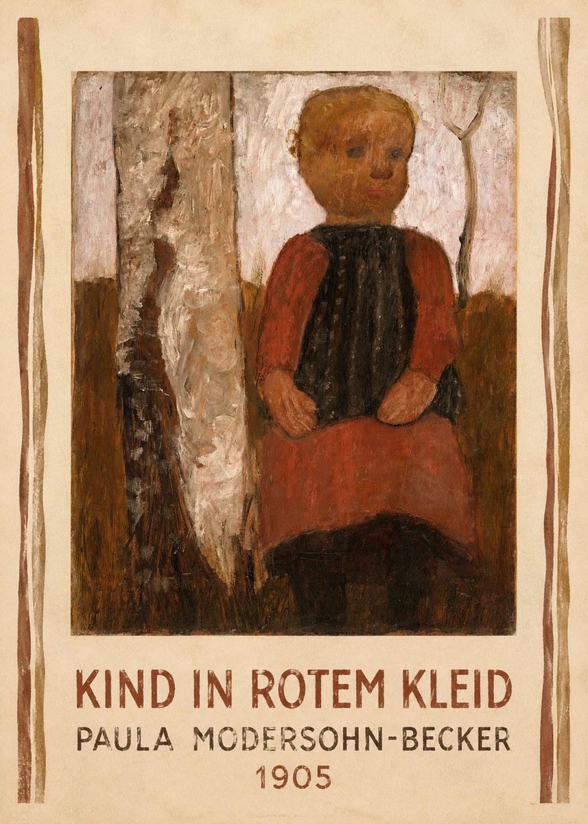 Paula Modersohn-Becker Kind in Rotem Kleid No4 - Poszter