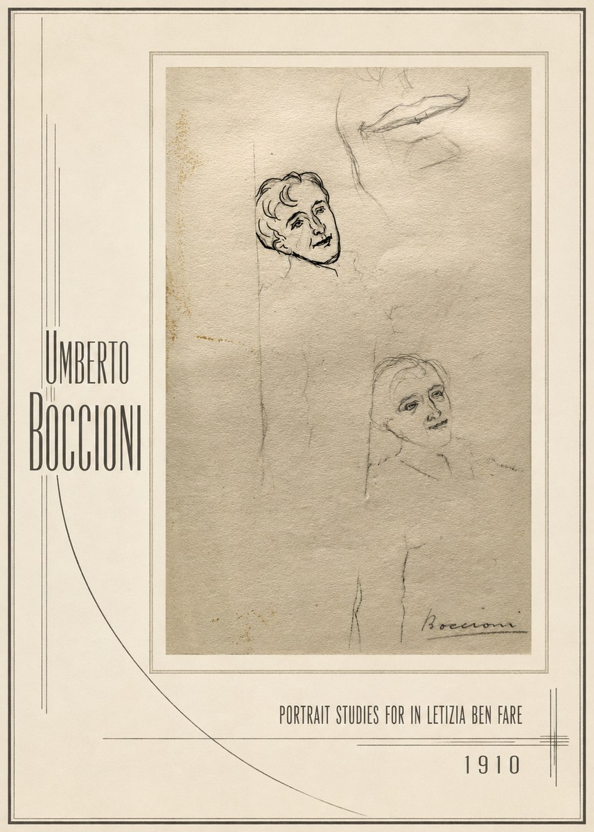 Umberto Boccioni Portrait Studies for in Letizia Ben Fare No1 - Poszter