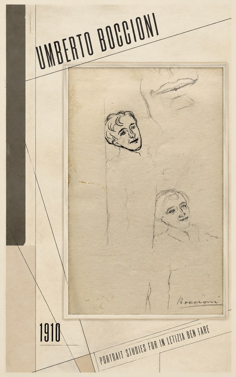 Umberto Boccioni Portrait Studies for in Letizia Ben Fare No2 - Poszter