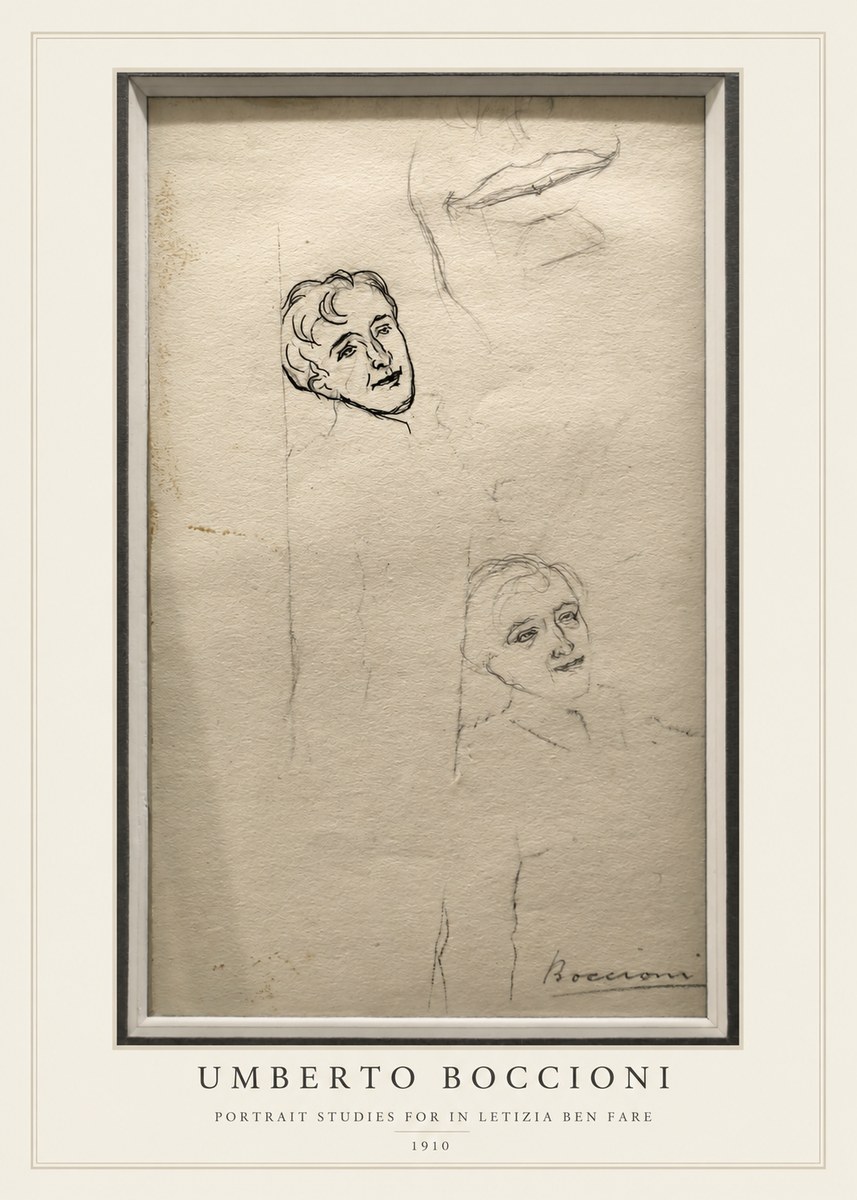 Umberto Boccioni Portrait Studies for in Letizia Ben Fare No3 - Poszter