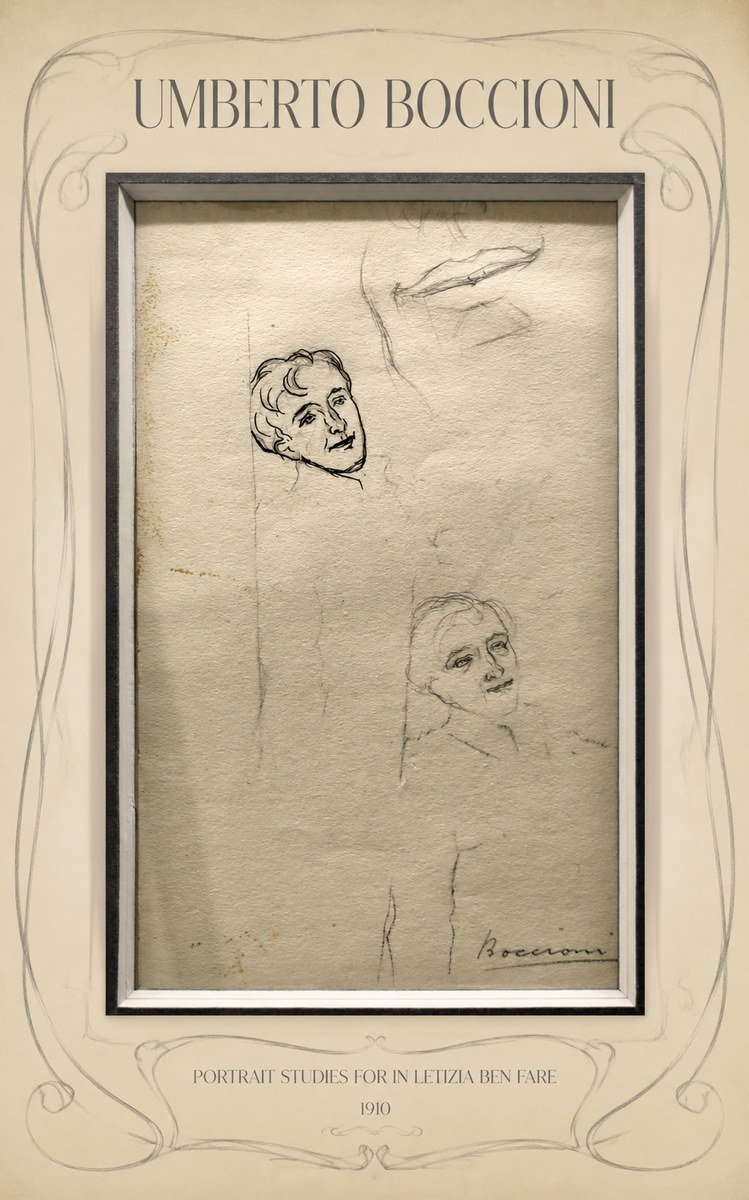 Umberto Boccioni Portrait Studies for in Letizia Ben Fare No5 - Poszter