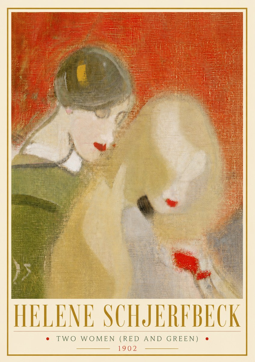 Helene Schjerfbeck Two Women (Red and Green) No5 - Poszter