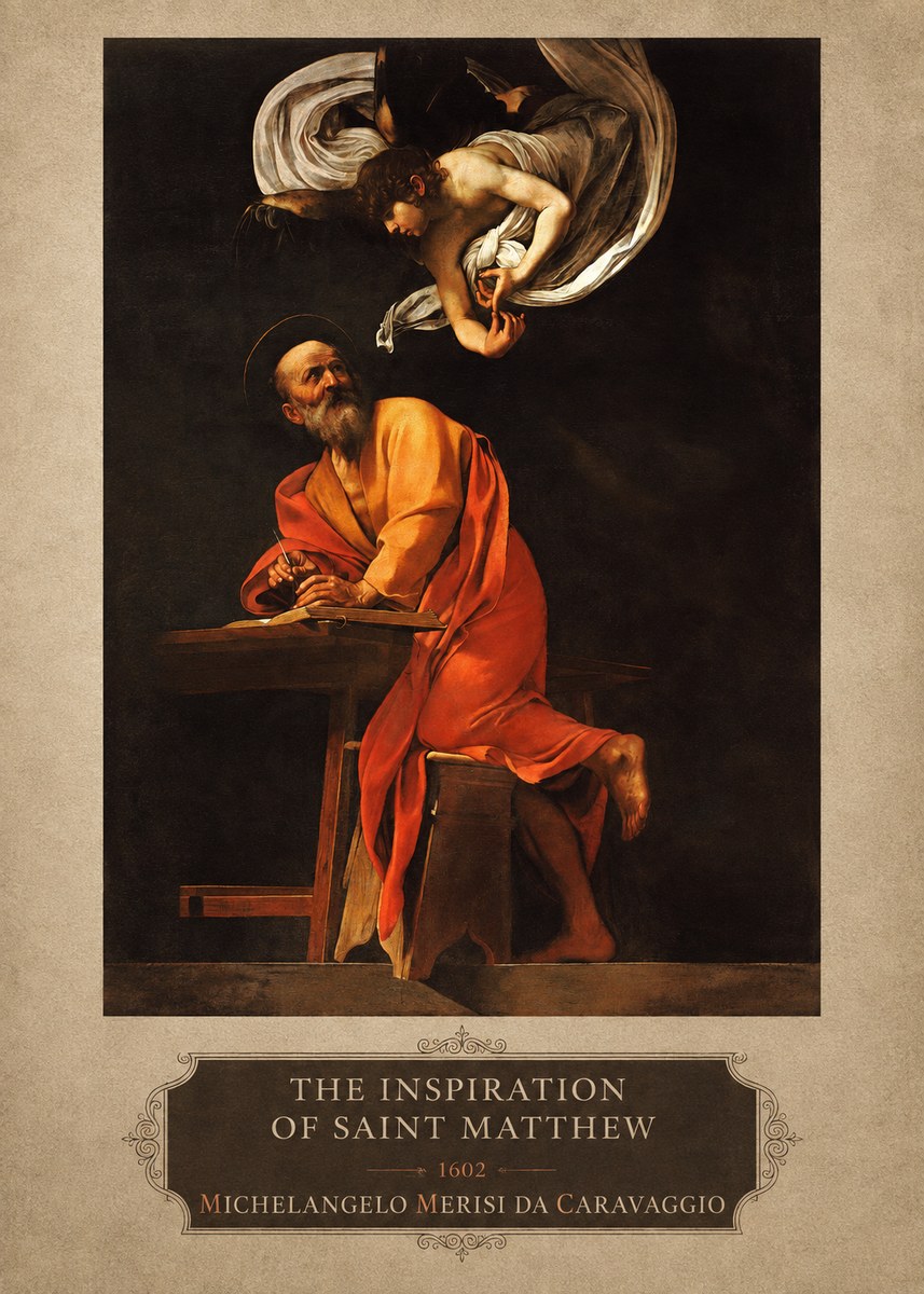 Michelangelo Merisi da Caravaggio The Inspiration of Saint Matthew II No4 - Poszter