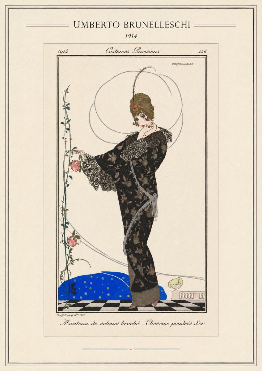 Umberto Brunelleschi Manteau De Velours Broché – Cheveux Poudrés D'or No4 - Poszter