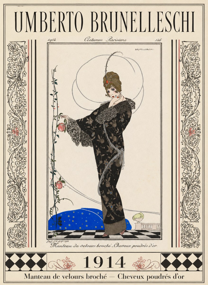 Umberto Brunelleschi Manteau De Velours Broché – Cheveux Poudrés D'or No5 - Poszter